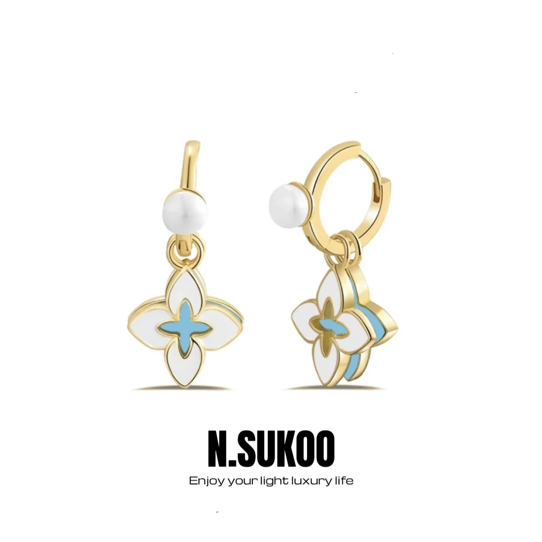 铜合金仿珍珠耳饰 E0263 时尚简约气质百搭四叶草耳环