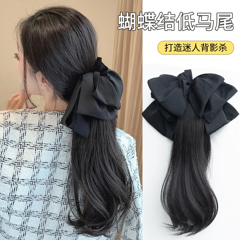 马尾假发女韩式蝴蝶结抓夹高马尾辫子长卷发自然仿真水波纹假马尾