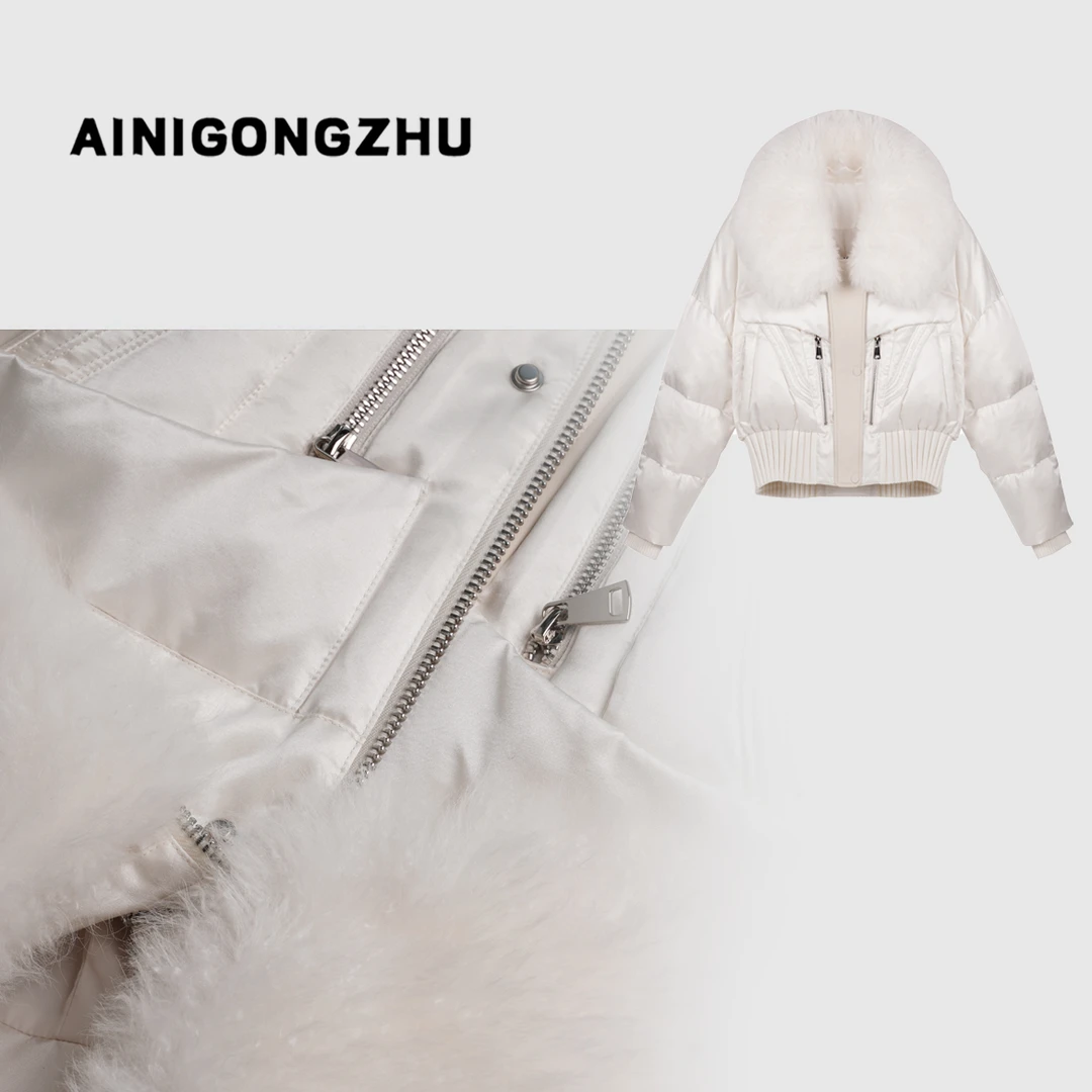 AINIGONGZHU/艾妮公主2024冬季羽绒服羊毛领鹅绒服外套Y950
