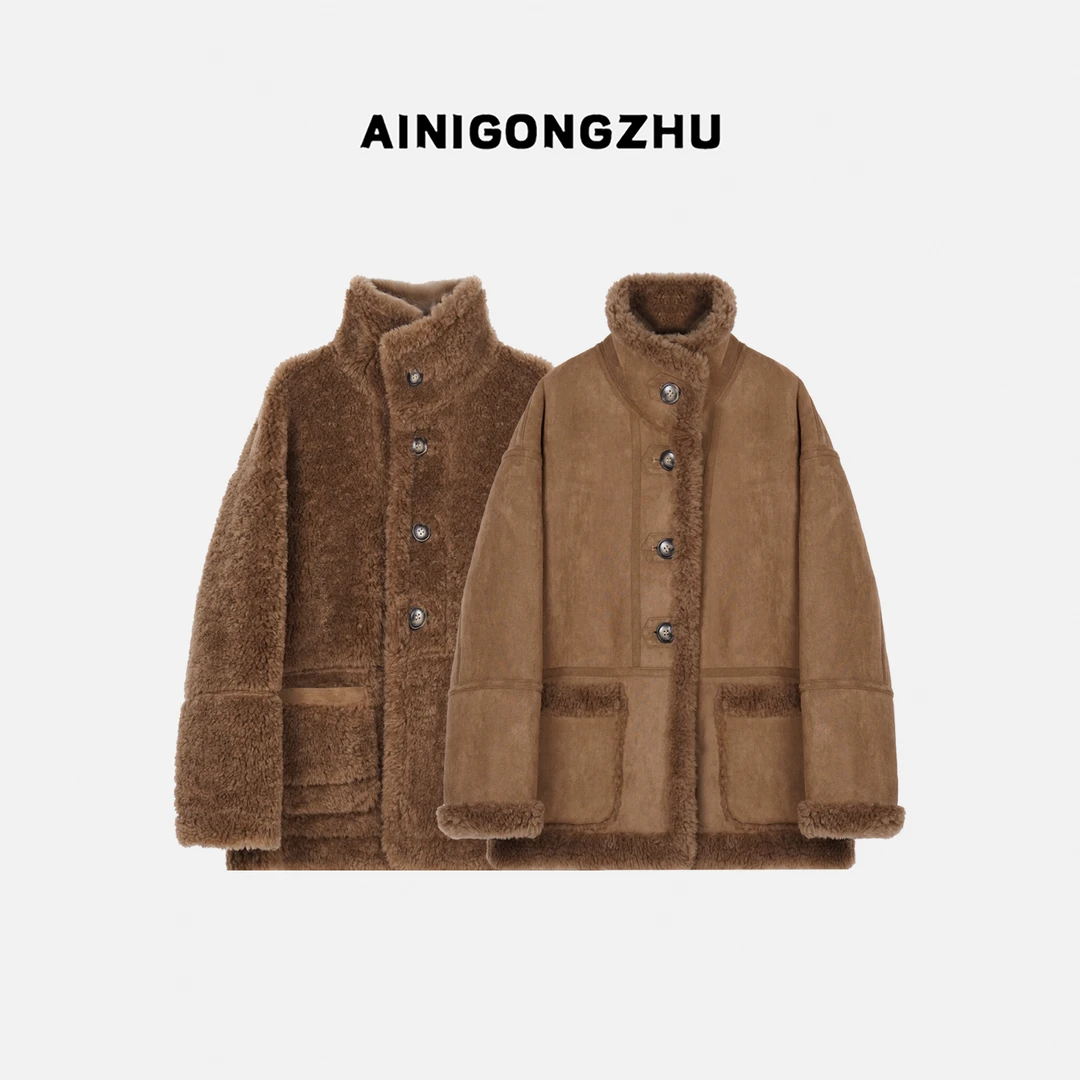 AINIGONGZHU/艾妮公主秋冬女款双面穿短款羊毛颗粒外套7199