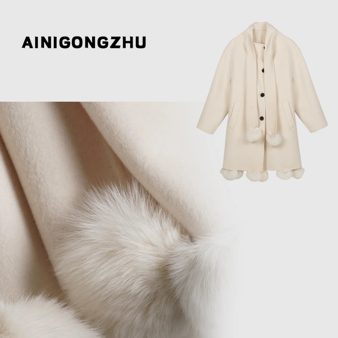 AINIGONGZHU/艾妮公主2024新款女中长款羊毛呢大衣山羊绒N056