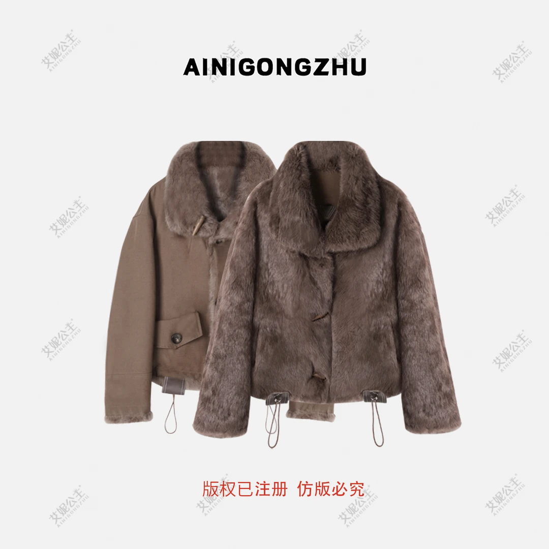 AINIGONGZHU/艾妮公主2024秋冬新款两面穿兔毛皮草外套241052