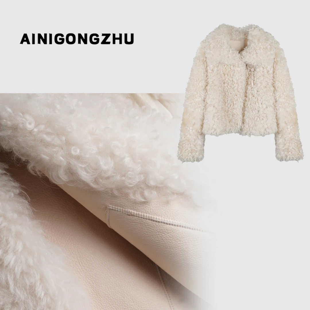 AINIGONGZHU/艾妮公主【大白熊】托斯卡纳气质羊毛皮一体外套8887