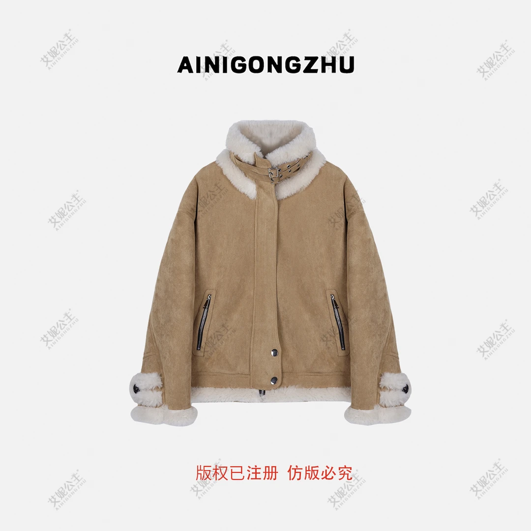 AINIGONGZHU/艾妮公主2024秋冬机车反绒面羊毛皮草女装外套241065