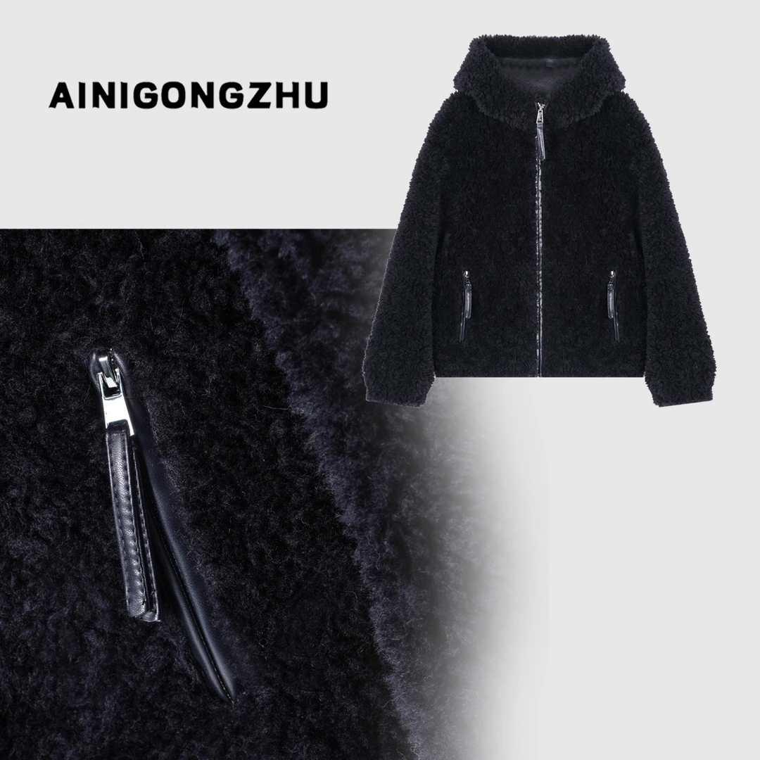 AINIGONGZHU/艾妮公主秋冬新款时尚气质宽松立领羊毛颗粒外套7720