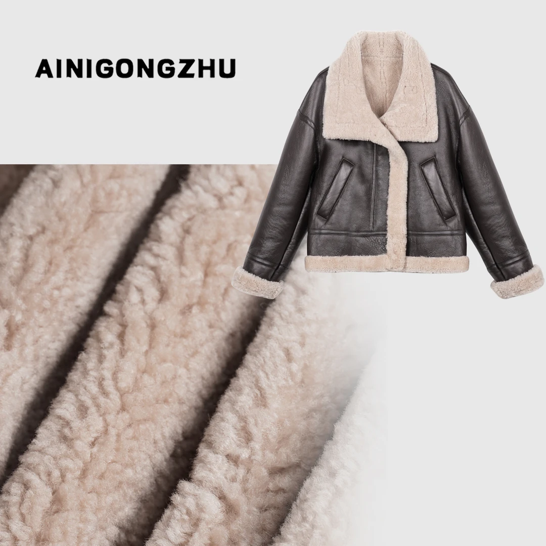 AINIGONGZHU/艾妮公主皮毛一体设计款新品保暖绵羊毛皮女装23721