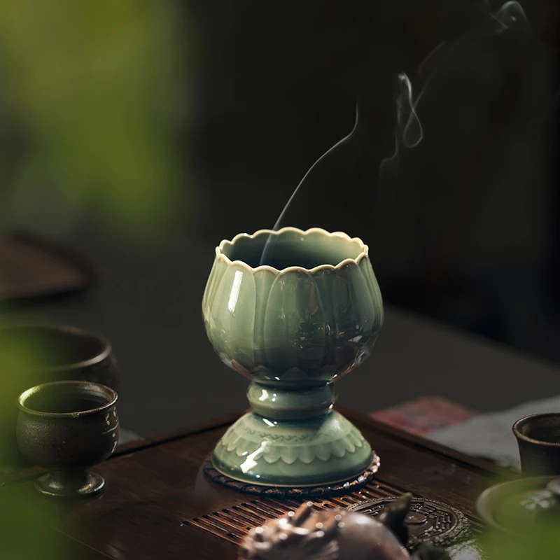 慕兮予物莲花越青香炉宝莲灯茶室盘香花瓣茶洗建水篆香茶道器具