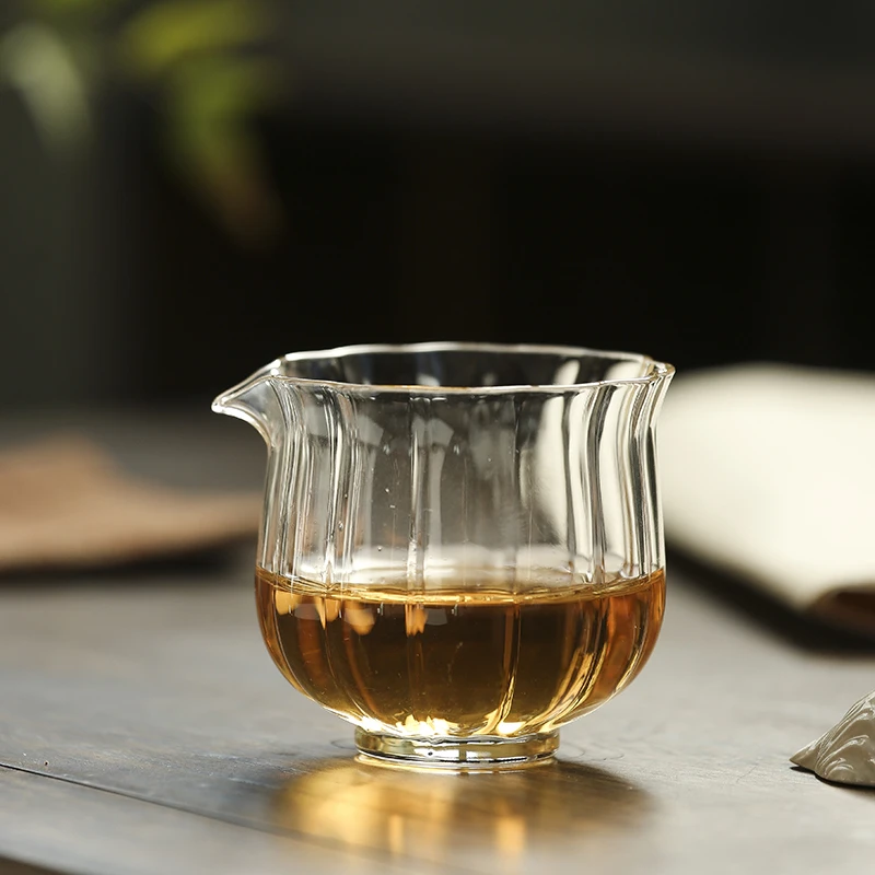瓜棱透明耐热玻璃小号公道杯分茶杯公杯单个无把手分茶器茶海中式
