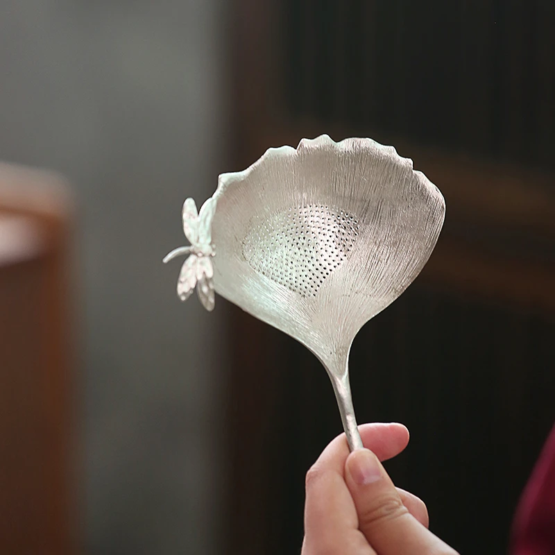 锡制茶漏器茶过滤网镶银功夫茶具配件叶架茶漏茶滤创意家用可爱