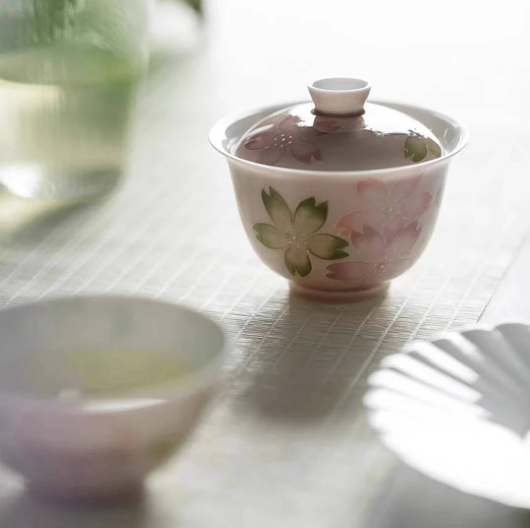 慕兮苍烟红有田烧花蕊盖碗主人杯新中式陶瓷泡茶器女神茶道品茗杯