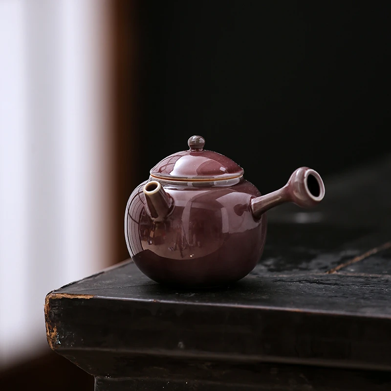 慕兮予物侧把小品壶窑变紫花瓣主人杯茶杯泡茶壶陶瓷家用功夫茶具