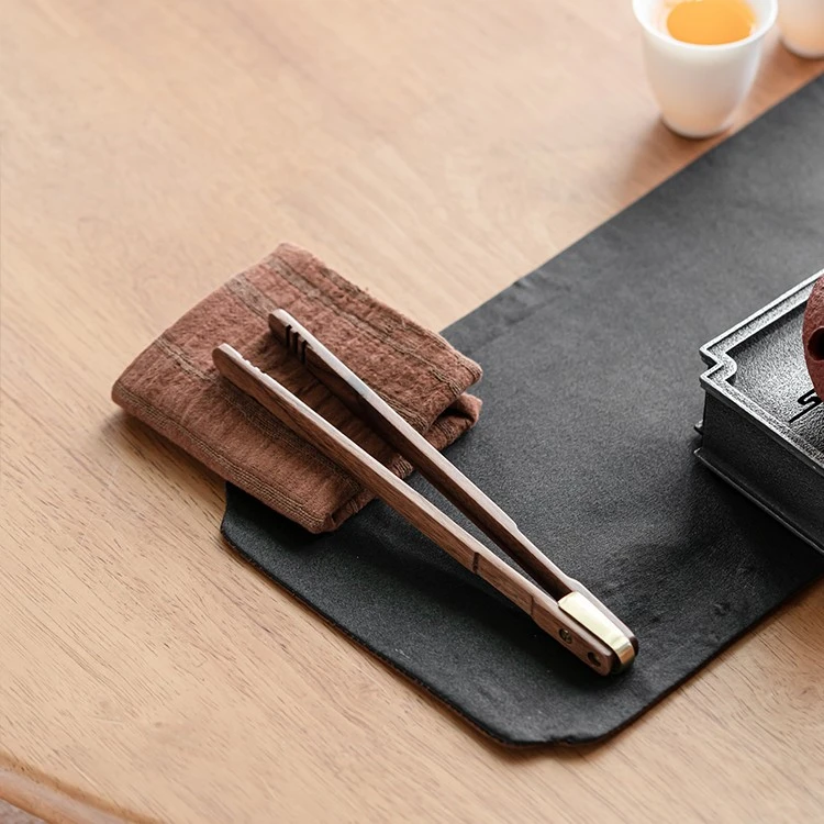 胡桃木茶夹六君子茶杯夹子防烫木制夹茶叶夹子功夫茶具配件铜饰