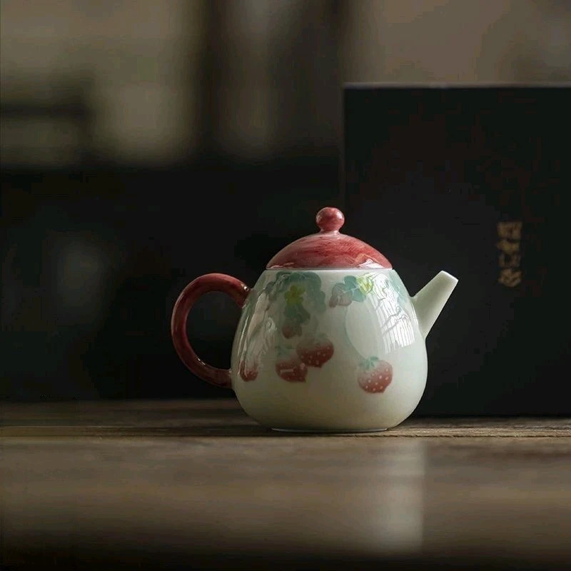 慕兮治愈系手绘茶壶树莓派釉下彩功夫茶具陶瓷茶壶中式新旦壶杯子