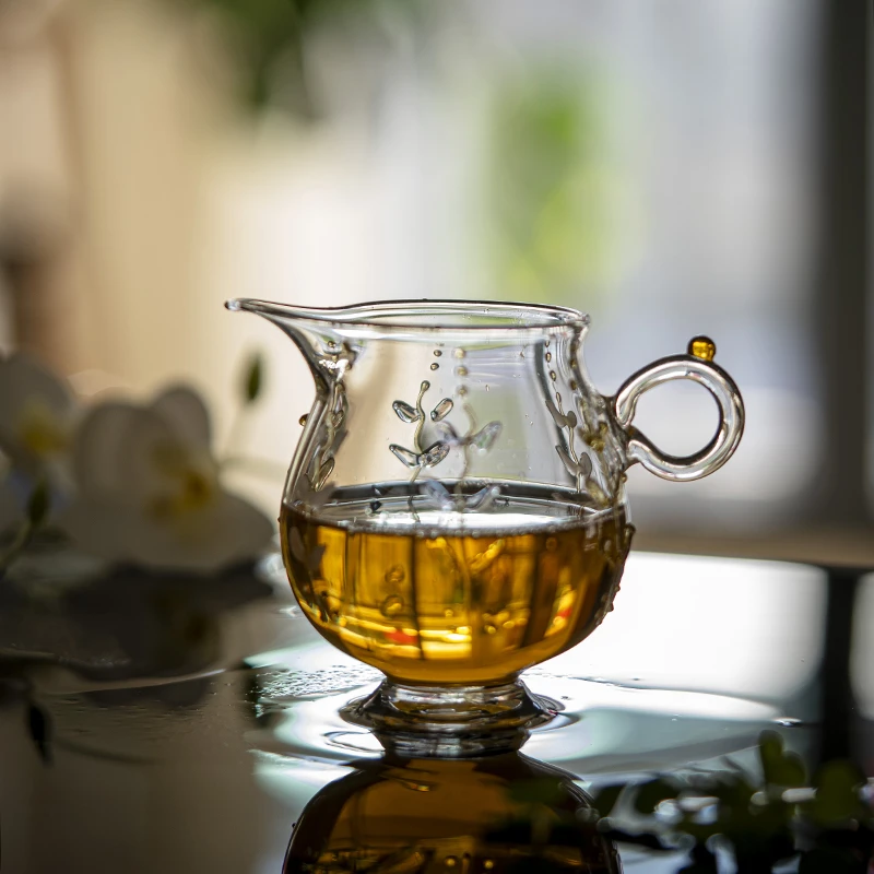 云按野紫藤花公道杯立体纹路高硼硅耐热玻璃杯茶道分茶器