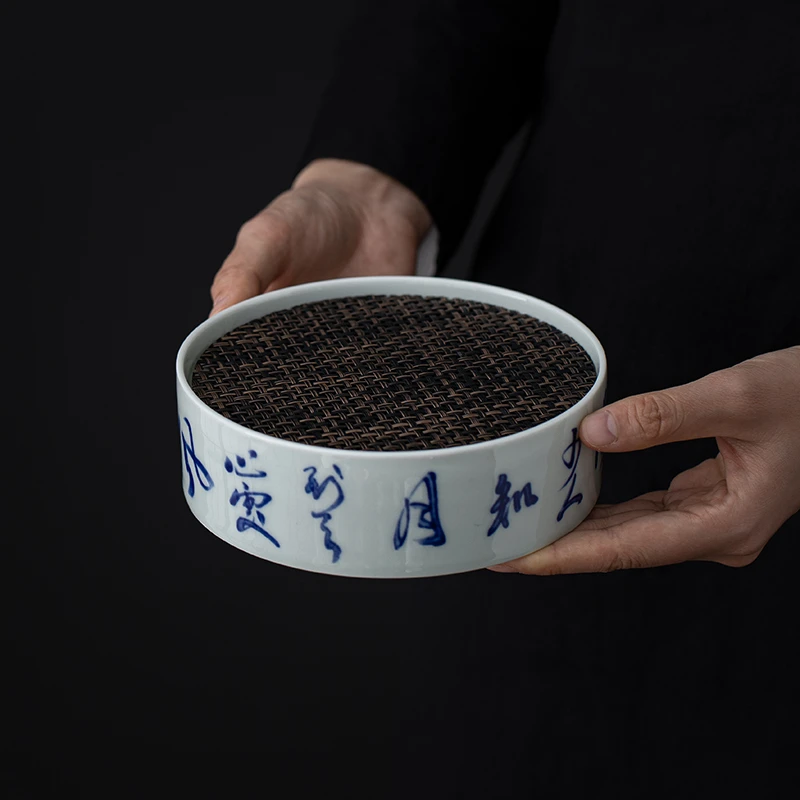 慕兮予物仿古胎诗文竹影壶承干泡茶台壶承干泡盘圆形储水式壶托