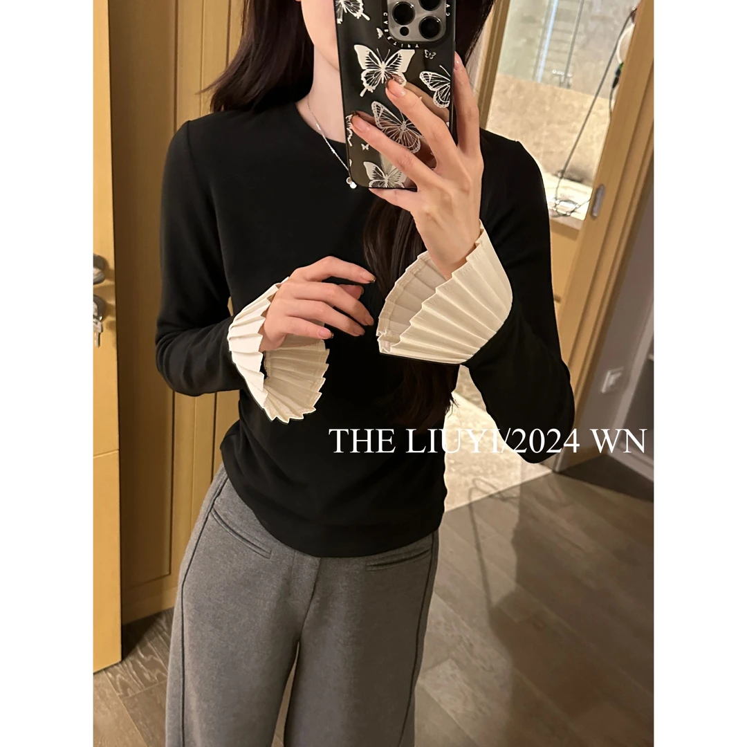 【LIUYI】美袖T～冬季加绒拼接显瘦内搭打底上衣411112