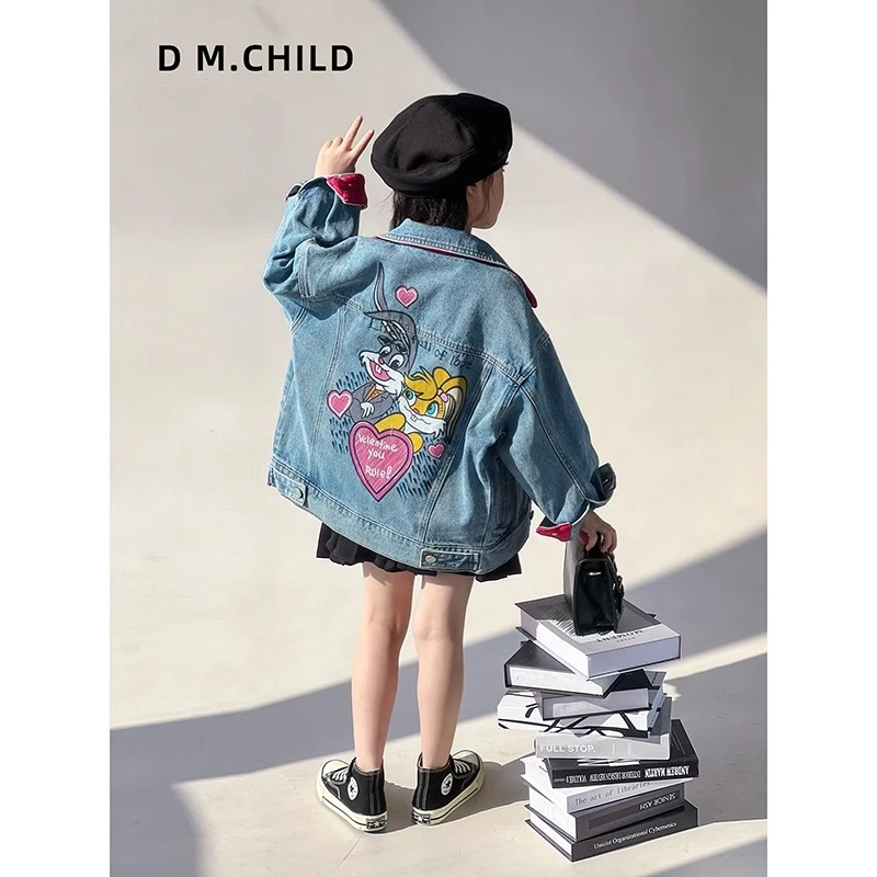 女童外套秋季新款儿童卡通印花牛仔宝宝时髦长袖上衣23080156