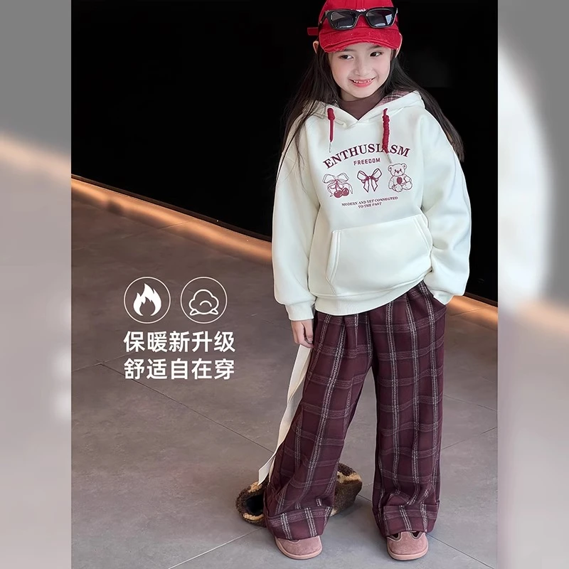 女童卫衣2024冬季新款儿童连帽保暖冬装女宝宝时髦加绒上24092307