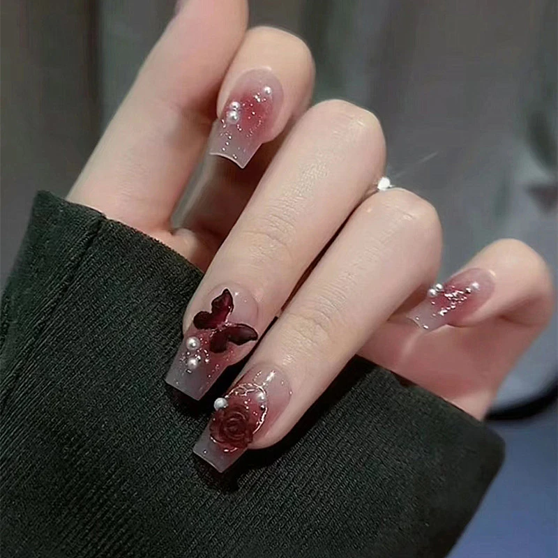 【酱紫梦蝶】纯手工穿戴美甲 中梯 ins可拆卸穿戴式持久反复使用