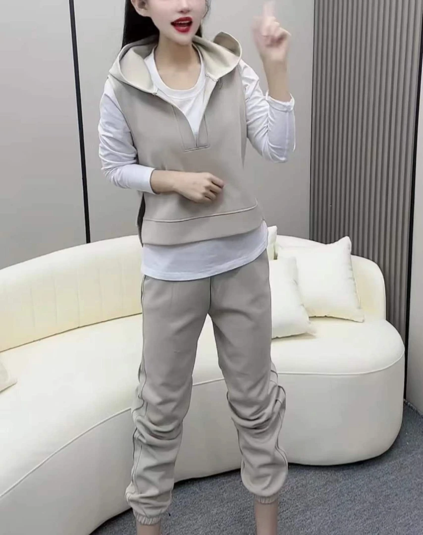 3187春季新款分体三件套连帽马甲+衫+裤子潮流休闲百搭气质显瘦女