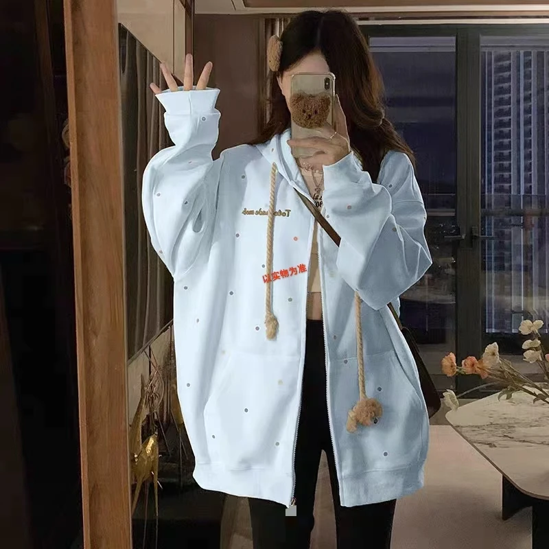 603#连帽加绒卫衣上衣开衫春秋百搭小众宽松学生长袖休闲连帽ins