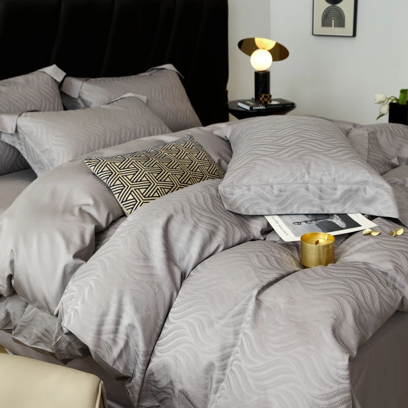 简约100支长绒棉四件套高端全棉提花轻奢纯棉贡缎四件套纯色简约