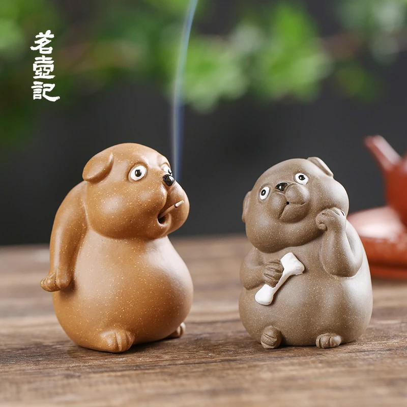 宜兴紫砂茶宠十二生肖可养茶玩雕塑摆件段泥骨头小狗目瞪口呆狗呆