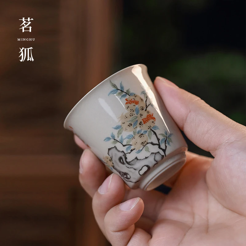 复古草木灰茶杯品茗杯主人杯单杯茶盏茶碗单个家用陶瓷功夫茶具