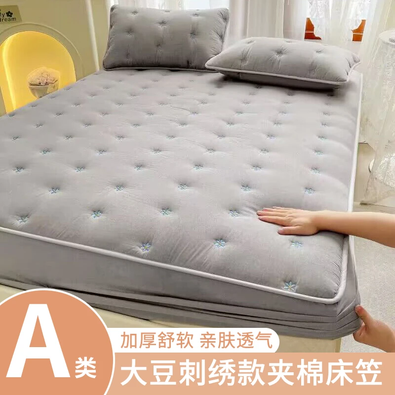 冬季大豆纤维夹棉床笠保护套单件加厚席梦思床垫套全包床褥床套罩