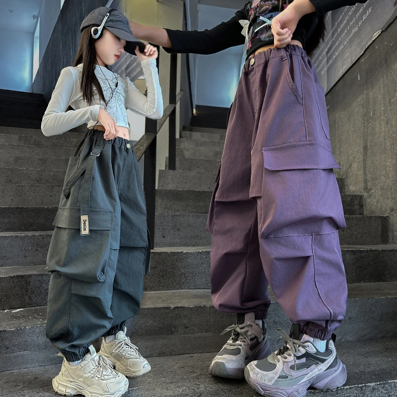 女童工装裤春秋2025新款洋气女大童休闲裤子秋装外穿儿童运动长裤