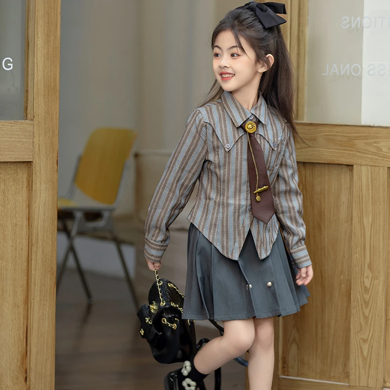 女童JK套装春秋装2024新款儿童学院风中大童衬衫百褶裙洋气两件套