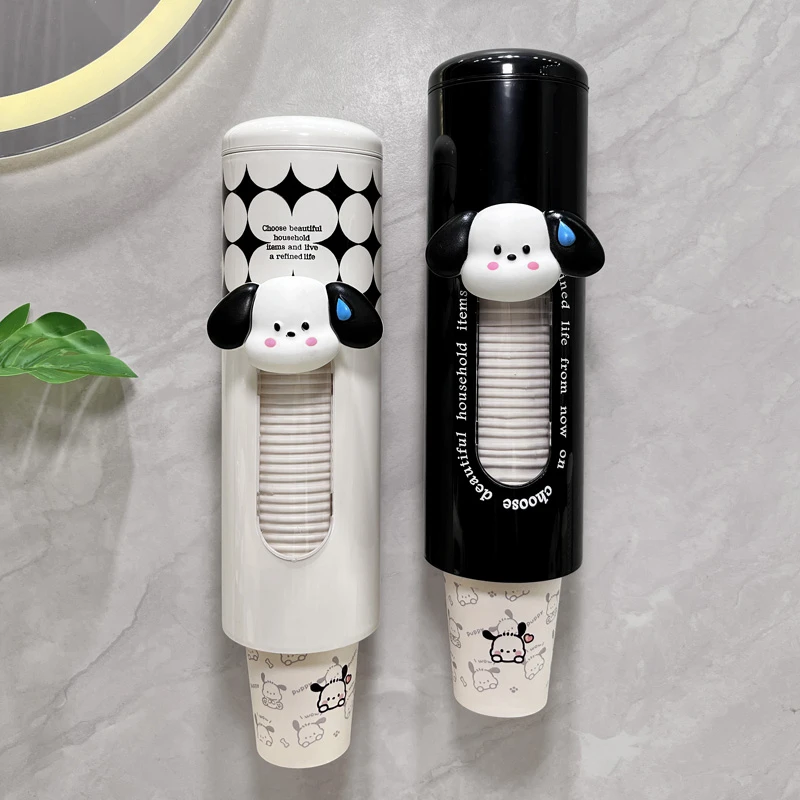 2024新款一次性杯子取杯器壁挂免打孔可爱卡通纸杯收纳置物架防尘