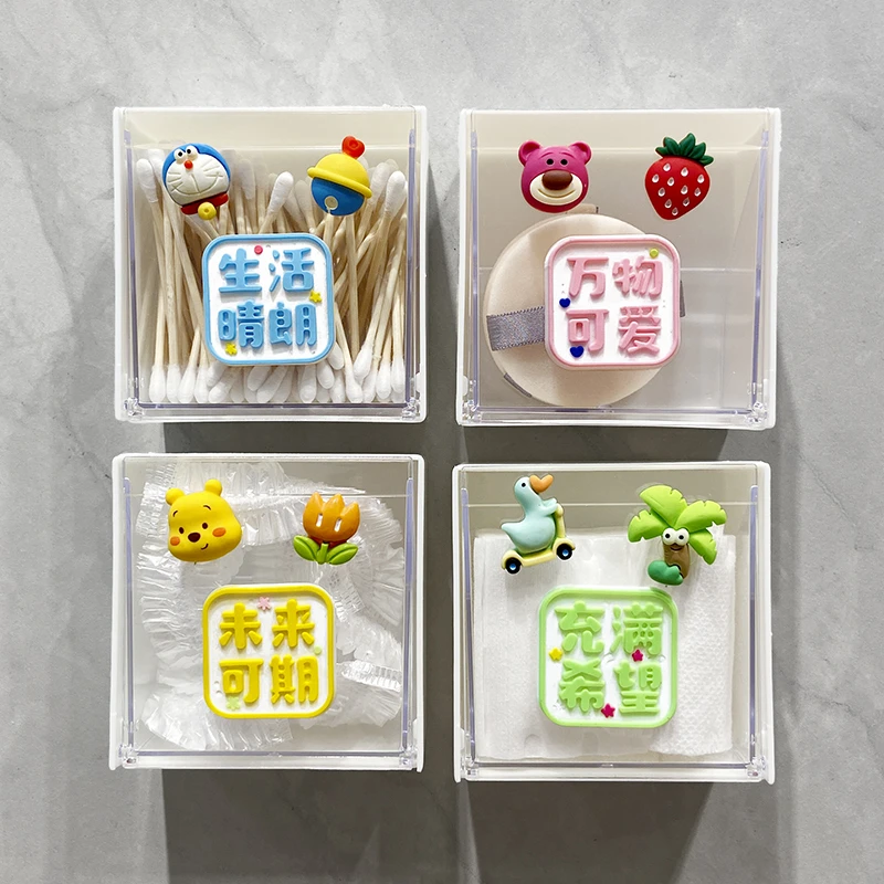 化妆室化妆品壁挂式可爱卡通收纳盒防尘儿童发饰品发圈皮筋收纳盒
