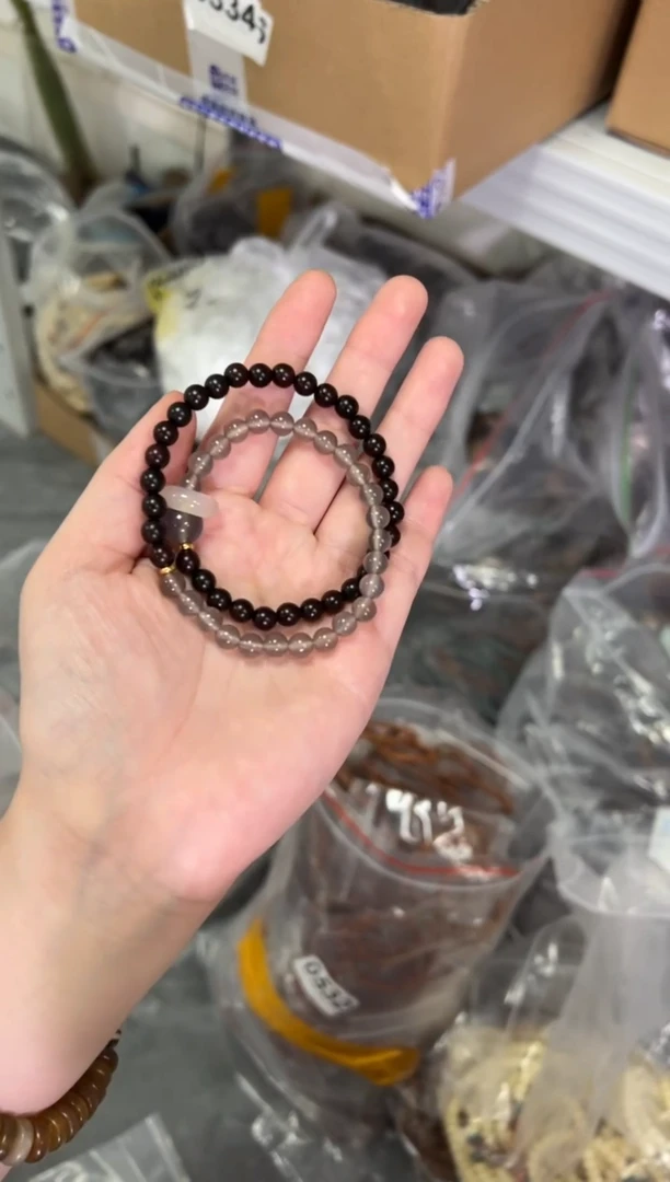 【闪购商品】玛瑙/玉髓手链未镶嵌冰烟紫玛瑙紫檀木双圈[154]