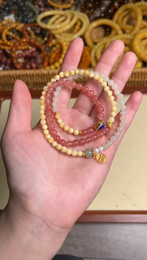 【闪购商品】蜜蜡手链未镶嵌蜜蜡和田南红设计款多圈[0309]