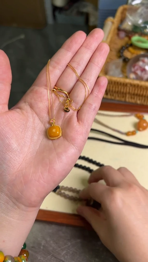 【闪购商品】蜜蜡项链银S925镶嵌老蜜蜡方块银项链[770]