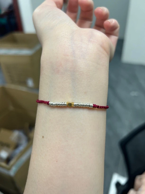 925银手链 碎银子通体s925银纯银编织款红绳小手链