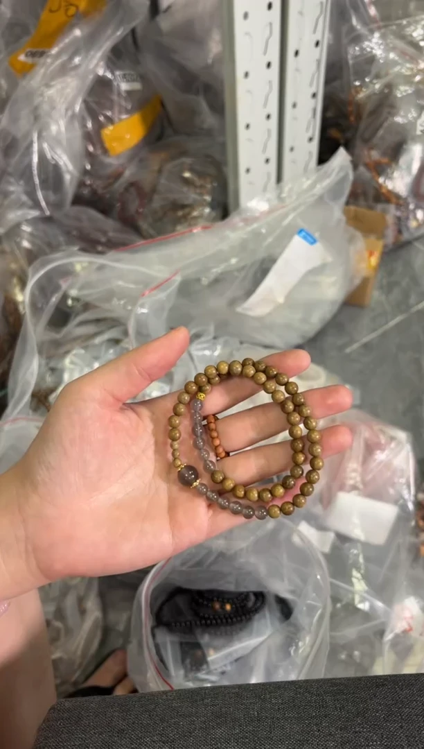 【闪购商品】玛瑙/玉髓手链未镶嵌冰烟紫玛瑙绿檀木双圈[0832]