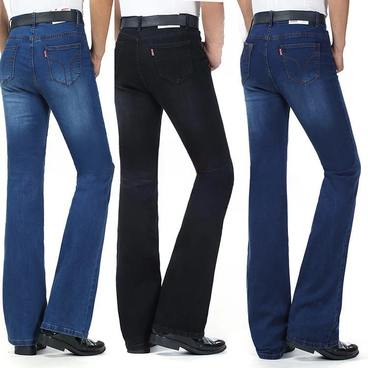 2026年新款男士休闲微喇叭牛仔裤 高腰弹力时尚修身阔腿男长裤子