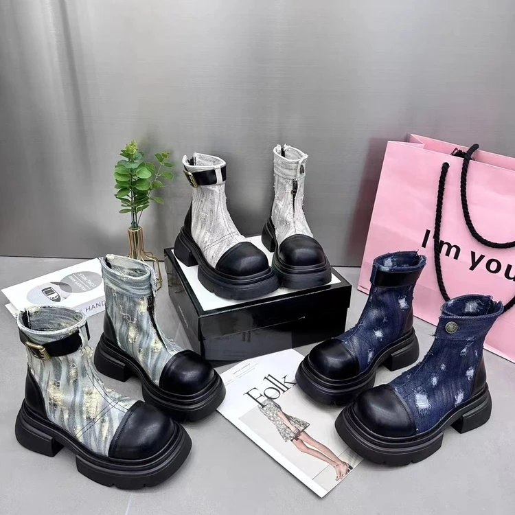 新疆女鞋包邮牛仔布短靴999-1