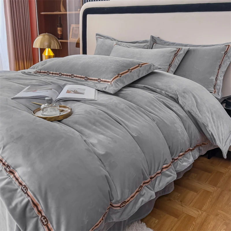 双面加绒加厚牛奶绒床上四件套轻奢被套高档冬季珊瑚法兰绒面床单