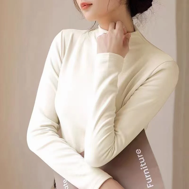 半高领双面磨毛打底衫