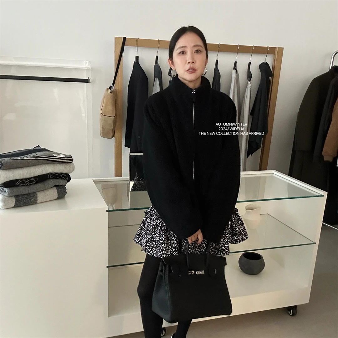 widelia秋冬9311韩版休闲时尚高级感加厚保暖拉链立领毛毛外套女