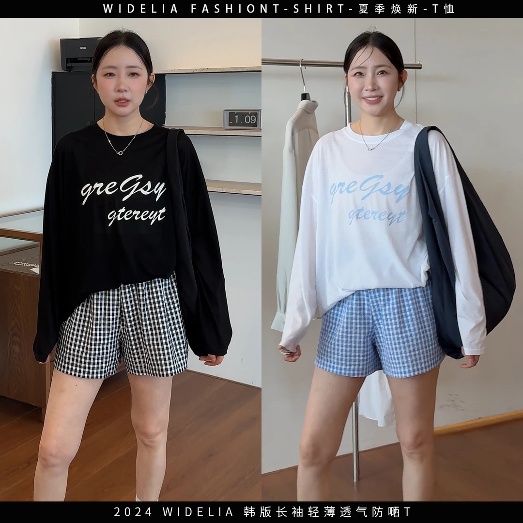 widelia夏季8298韩版防晒T恤减龄休闲轻薄透气印花宽松显瘦长袖t