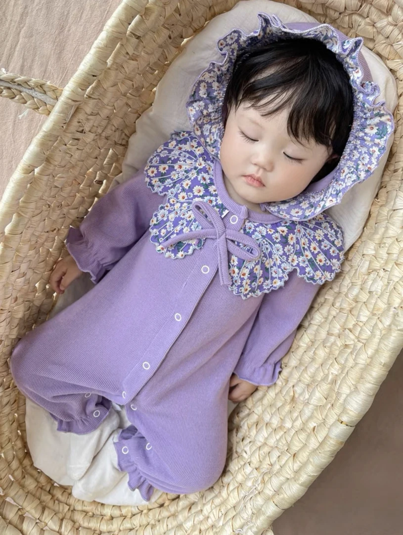 一粒  婴儿连体衣春秋套装宝宝贝壳领哈衣爬服新生儿衣服网红爬服