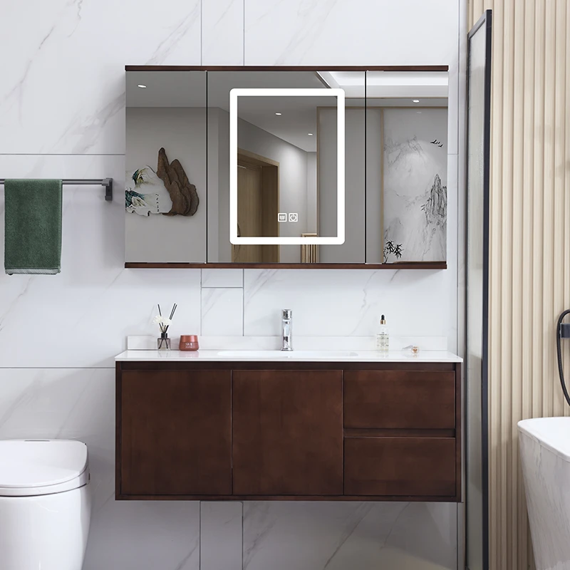枫之景风水镜浴室柜橡木洗手池洗漱台组合隐形智能折叠镜柜一体盆