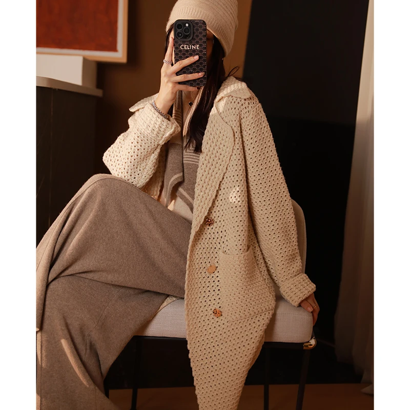 误入仙境！高奢纯羊毛中长款镂空万搭大衣 法国费尔岛6股手工钩花！