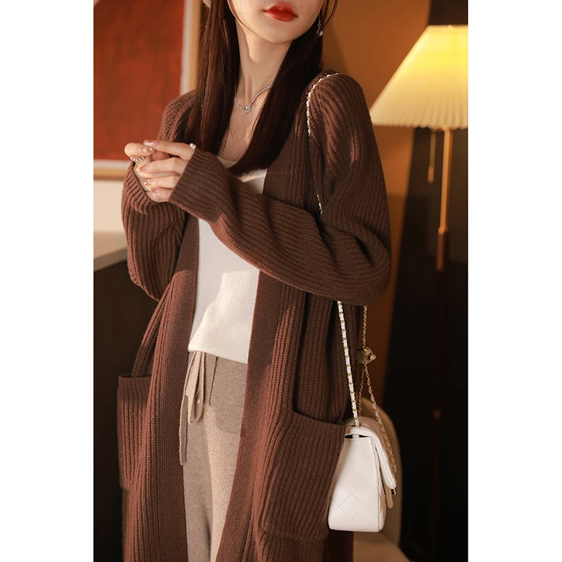 韩系女主慵懒松弛感！重磅双股加厚棒针羊毛开衫 秋冬中长款外套
