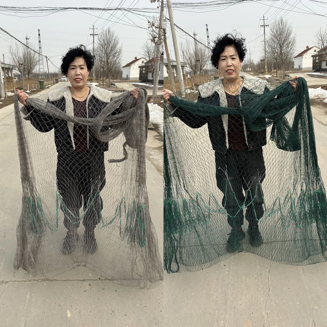 六股绞丝线网，三指网眼，高四米，，直径六米，重八斤半，铅坠，纯手工