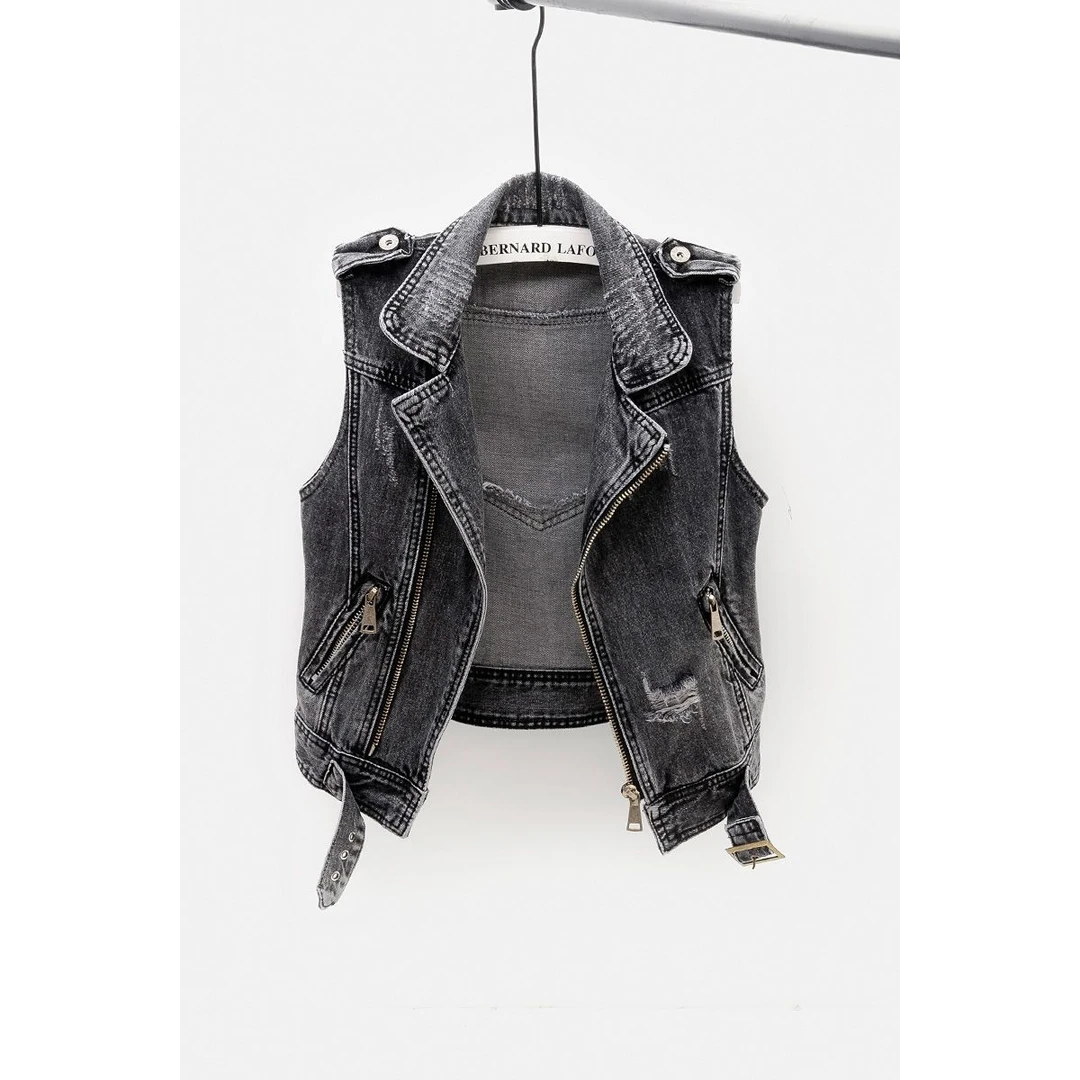 牛仔马甲女秋款黑色显瘦外套开衫上衣韩版修身时尚短款洋气外穿